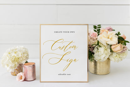 Printable Unlimited Custom Sign Gold Editable Template Instant Download 5x7 and 8x10 - Grace SIGNS | PHOTO BOOTH SAVVY PAPER CO