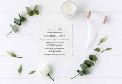 Printable We Do Gold Wedding Invitation Editable Template DIY Instant Download Invites 5x5 square invite - Heather WEDDING INVITATIONS SAVVY PAPER CO