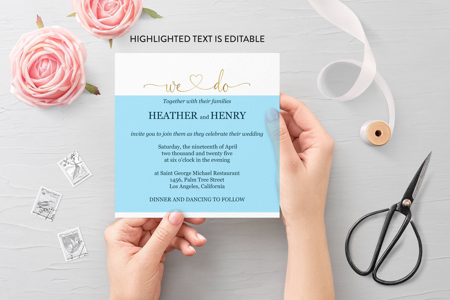 Printable We Do Gold Wedding Invitation Editable Template DIY Instant Download Invites 5x5 square invite - Heather WEDDING INVITATIONS SAVVY PAPER CO