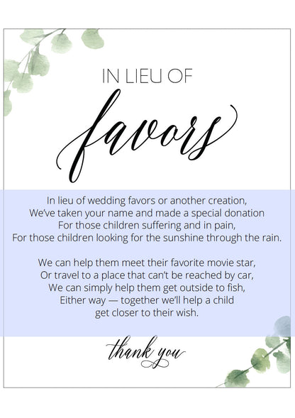 Printable Wedding, In lieu of favors sign,Wedding Favors template,Wedding Sign, Wedding Printable, Instant Download SIGNS | PHOTO BOOTH SAVVY PAPER CO