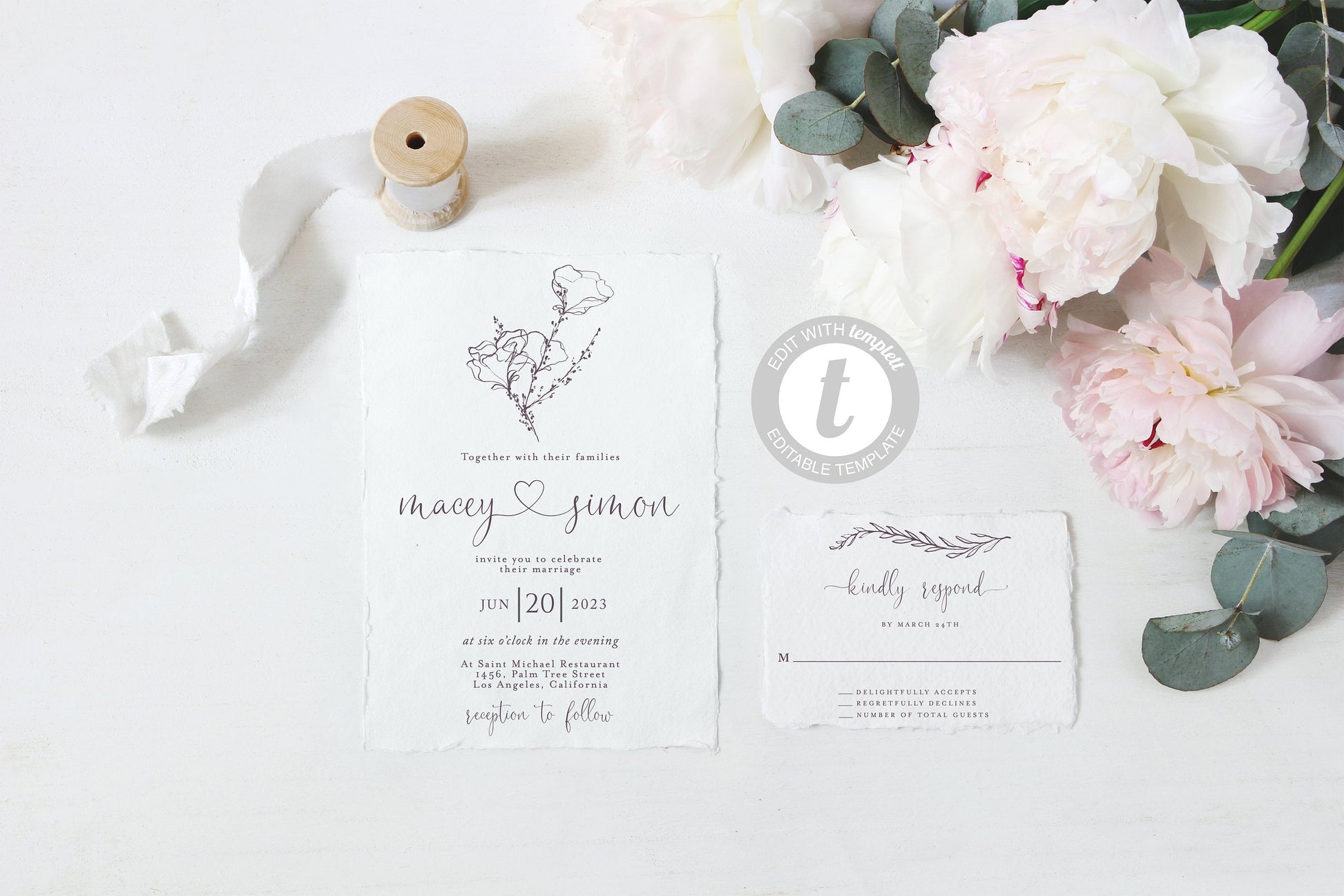 Printable Wedding Invitation Set Editable Template, DIY Instant Download Invites, Invitation Suite, 100% Editable - Macey WEDDING INVITATION SETS SAVVY PAPER CO