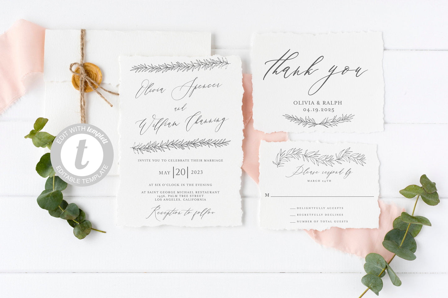 Printable Wedding Invitation Set Editable Template, DIY Instant Download Invites, Invitation Suite, 100% Editable- OLIVIA WEDDING INVITATION SETS SAVVY PAPER CO