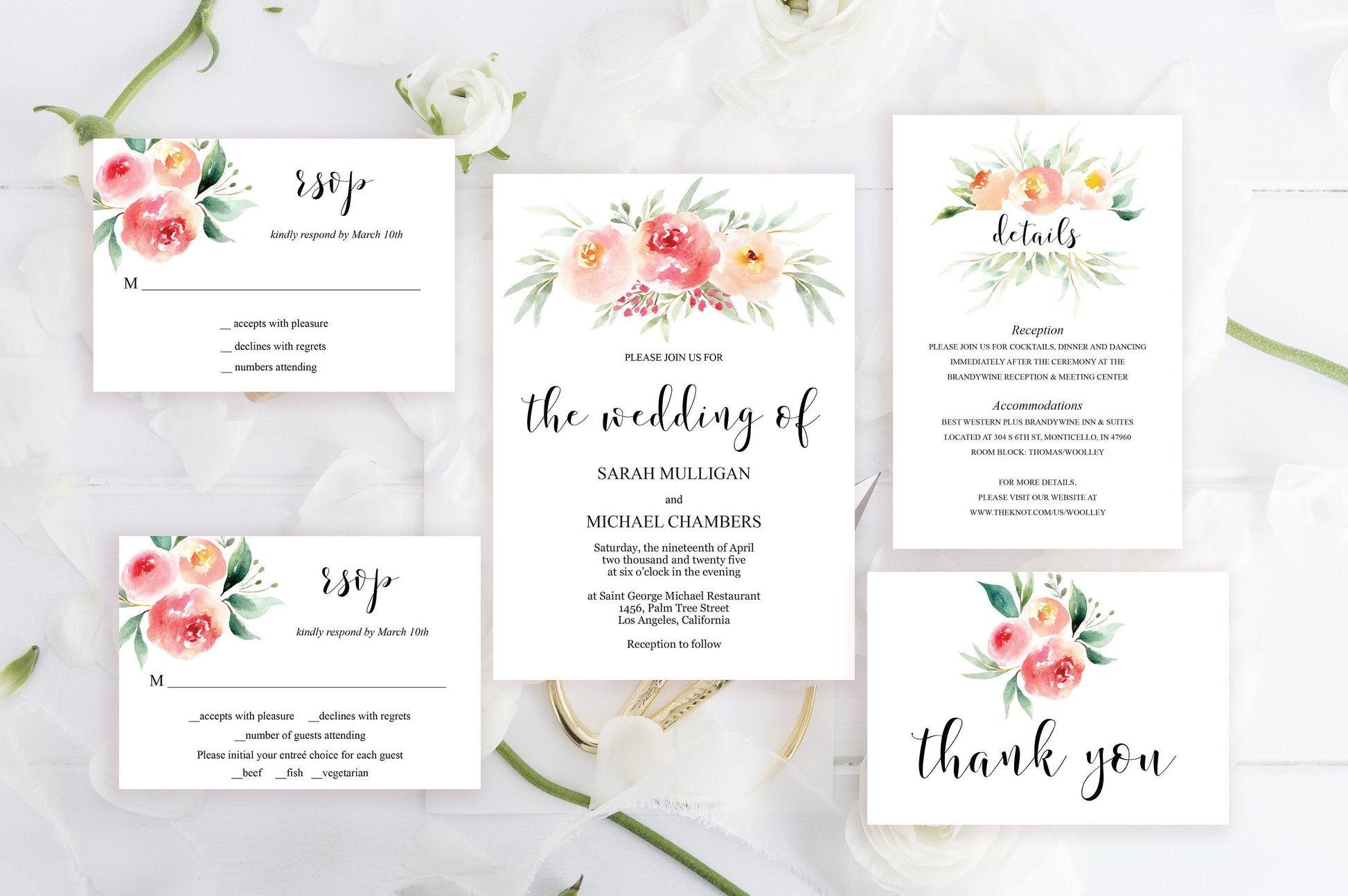 Printable Wedding Invitation Set Editable Template, DIY Instant Download Invites, Invitation Suite- Sarah WEDDING INVITATION SETS SAVVY PAPER CO