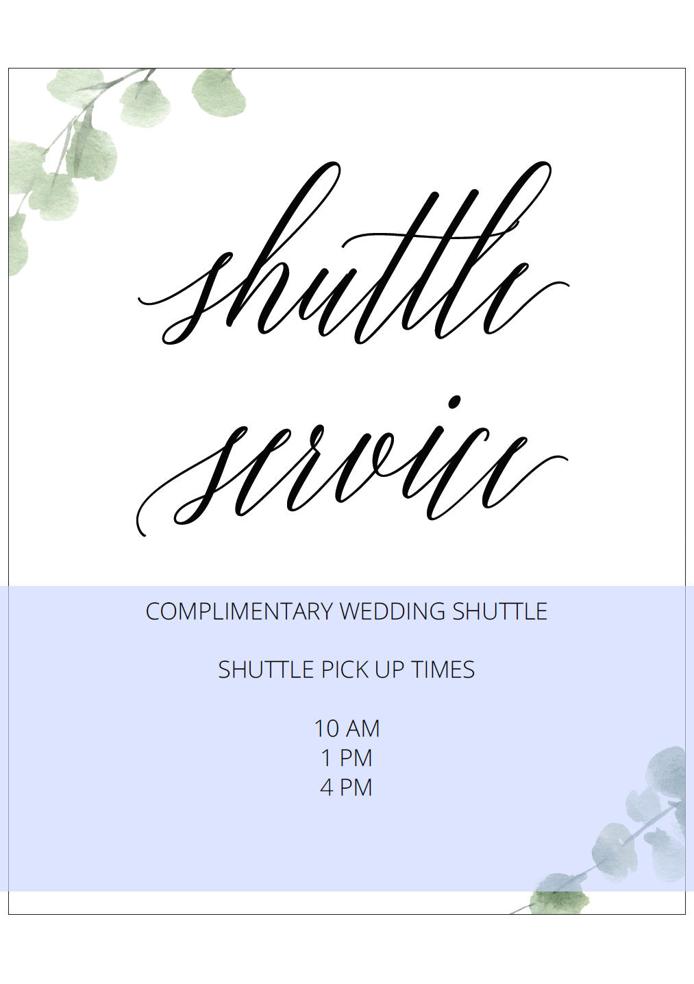 Printable Wedding Shuttle Service Sign, Editable Template, Shuttle Times, Wedding Sign, Wedding Printable, Instant Download SIGNS | PHOTO BOOTH SAVVY PAPER CO