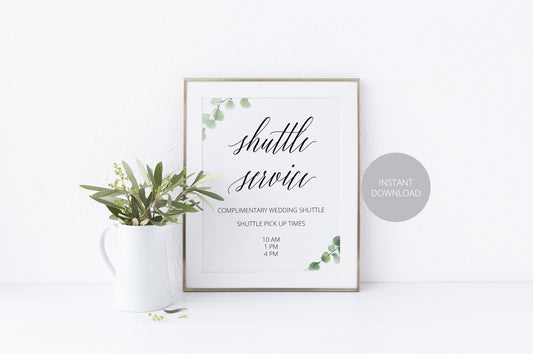 Printable Wedding Shuttle Service Sign, Editable Template, Shuttle Times, Wedding Sign, Wedding Printable, Instant Download SIGNS | PHOTO BOOTH SAVVY PAPER CO