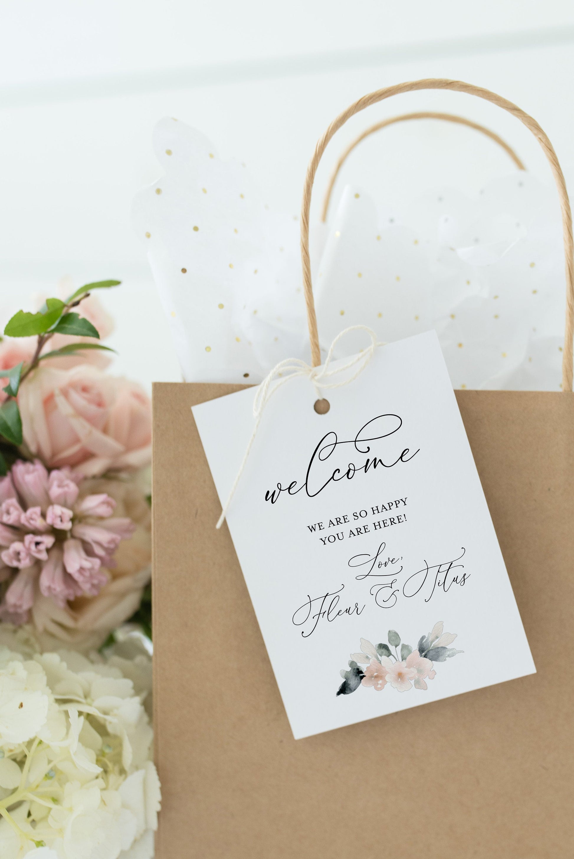Printable Welcome Wedding Gift Bag Tags Favors Instant Download, 100% Editable- Fleur TAGS | TY | INSERTS SAVVY PAPER CO
