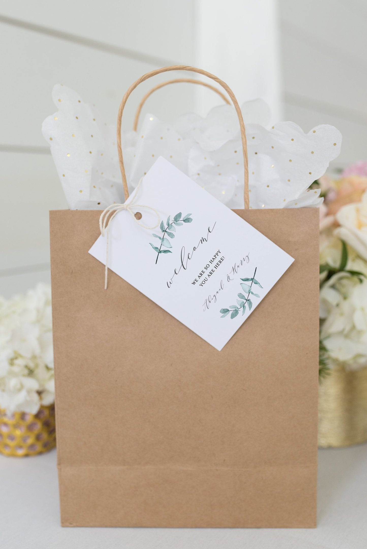 Printable Welcome Wedding Gift Bag Tags Favors Instant Download 100%  Editable Greenery - Abi