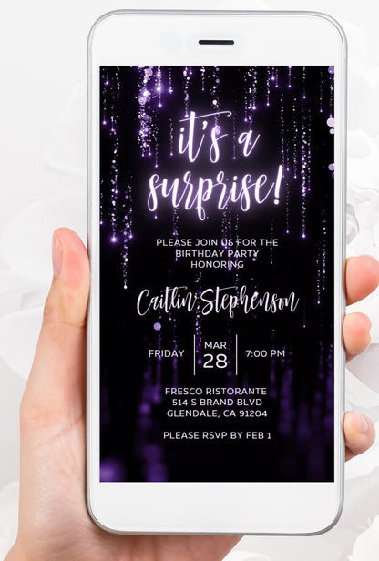 Purple Glitter Birthday Invitation, Any Age Editable Invite Template, Electronic Birthday Invite, Dripping Digital Evite Instant Download  SAVVY PAPER CO