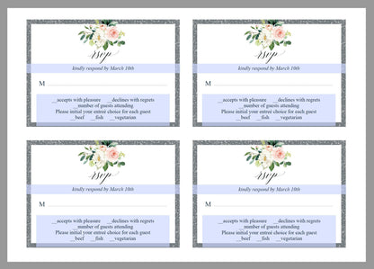RSVP Card Template, Wedding RSVP, Response Card, RSVP cards, Gold Wedding, Printable rsvp, Wedding Response, Floral, Grey, Silver - Eloise RSVP & DETAILS CARDS SAVVY PAPER CO
