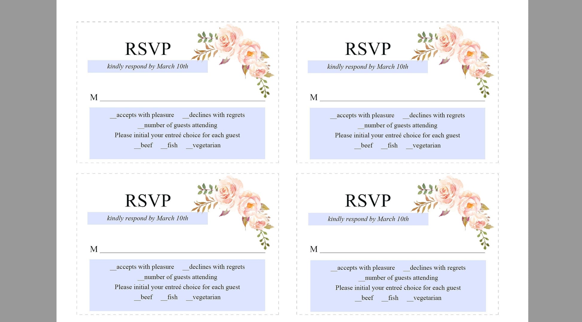 RSVP Card Template, Wedding RSVP, Response Card, RSVP cards, Wedding,Printable rsvp,Wedding Response,Floral Blush, Nature Wedding -Katherine RSVP & DETAILS CARDS SAVVY PAPER CO