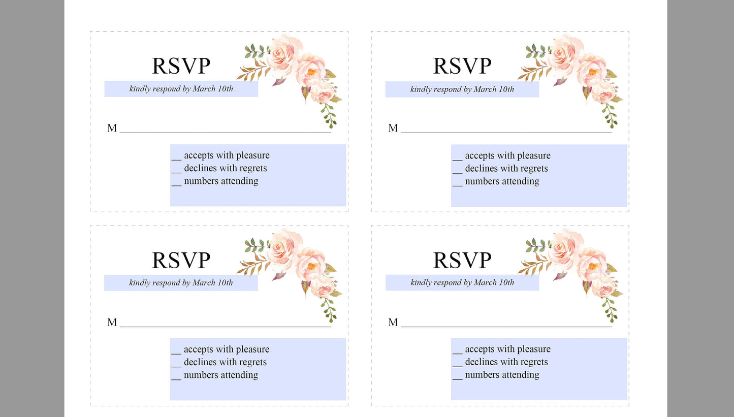 RSVP Card Template, Wedding RSVP, Response Card, RSVP cards, Wedding,Printable rsvp,Wedding Response,Floral Blush, Nature Wedding -Katherine RSVP & DETAILS CARDS SAVVY PAPER CO