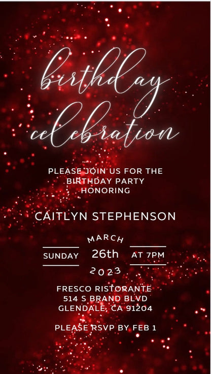 Red Glitter Birthday Invitation, Any Age Editable Invite Template, Electronic Birthday Invite, Dripping Digital Evite Instant Download SAVVY PAPER CO