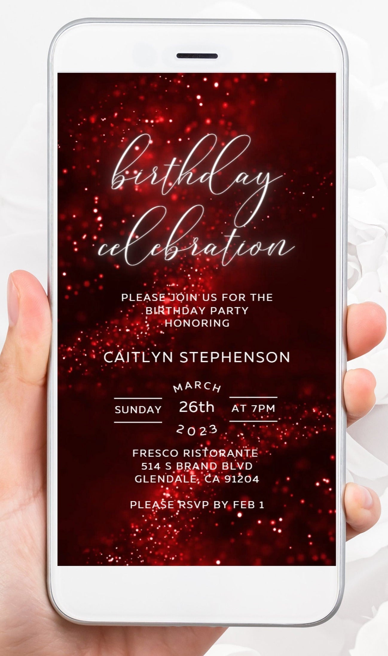Red Glitter Birthday Invitation, Any Age Editable Invite Template, Electronic Birthday Invite, Dripping Digital Evite Instant Download SAVVY PAPER CO