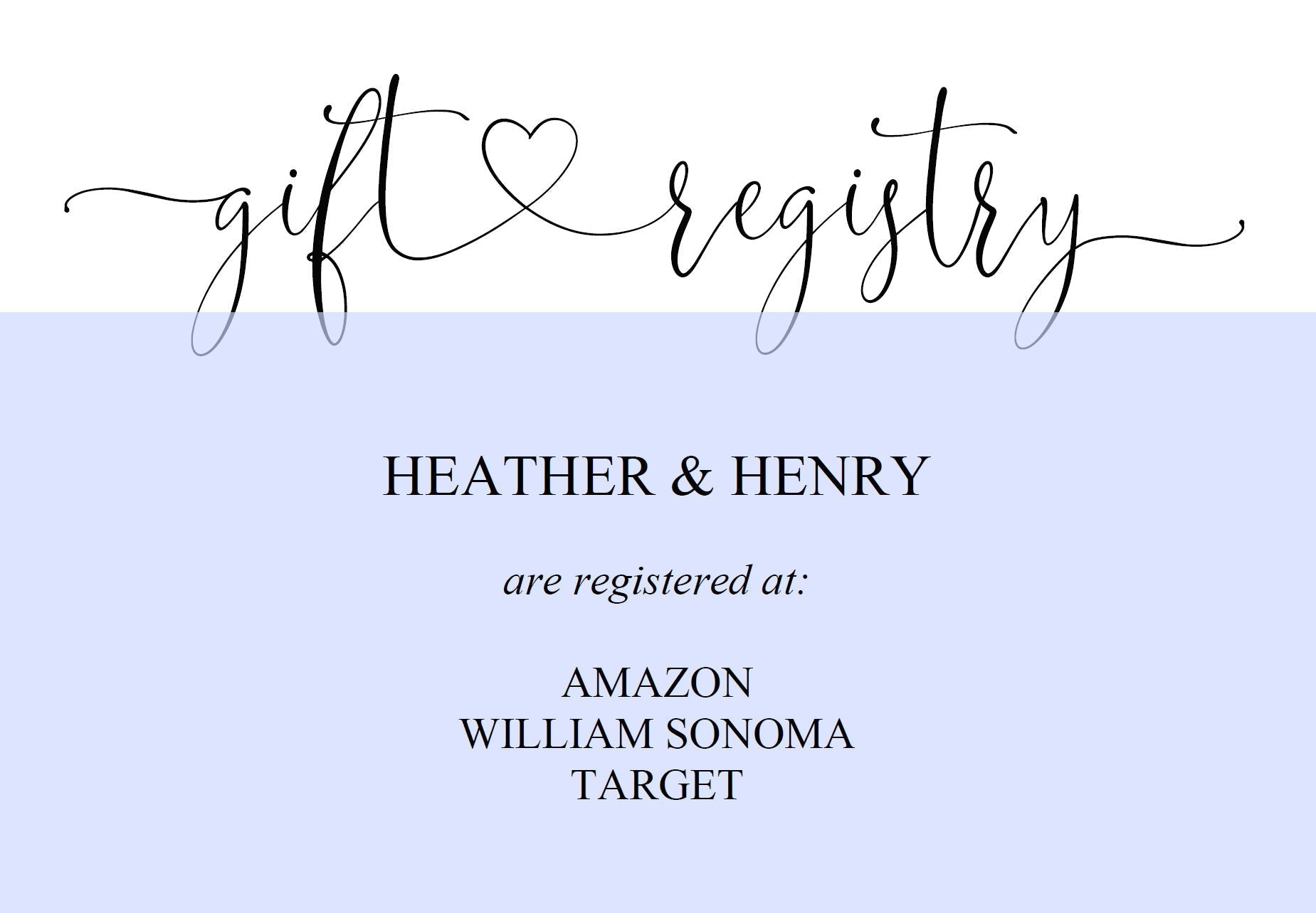 Registry Card Template, Gift Registry, Wedding Template, Enclosure Cards, Registry Wedding, Shower Registry, Registry Card Insert  - Heather TAGS | TY | INSERTS SAVVY PAPER CO