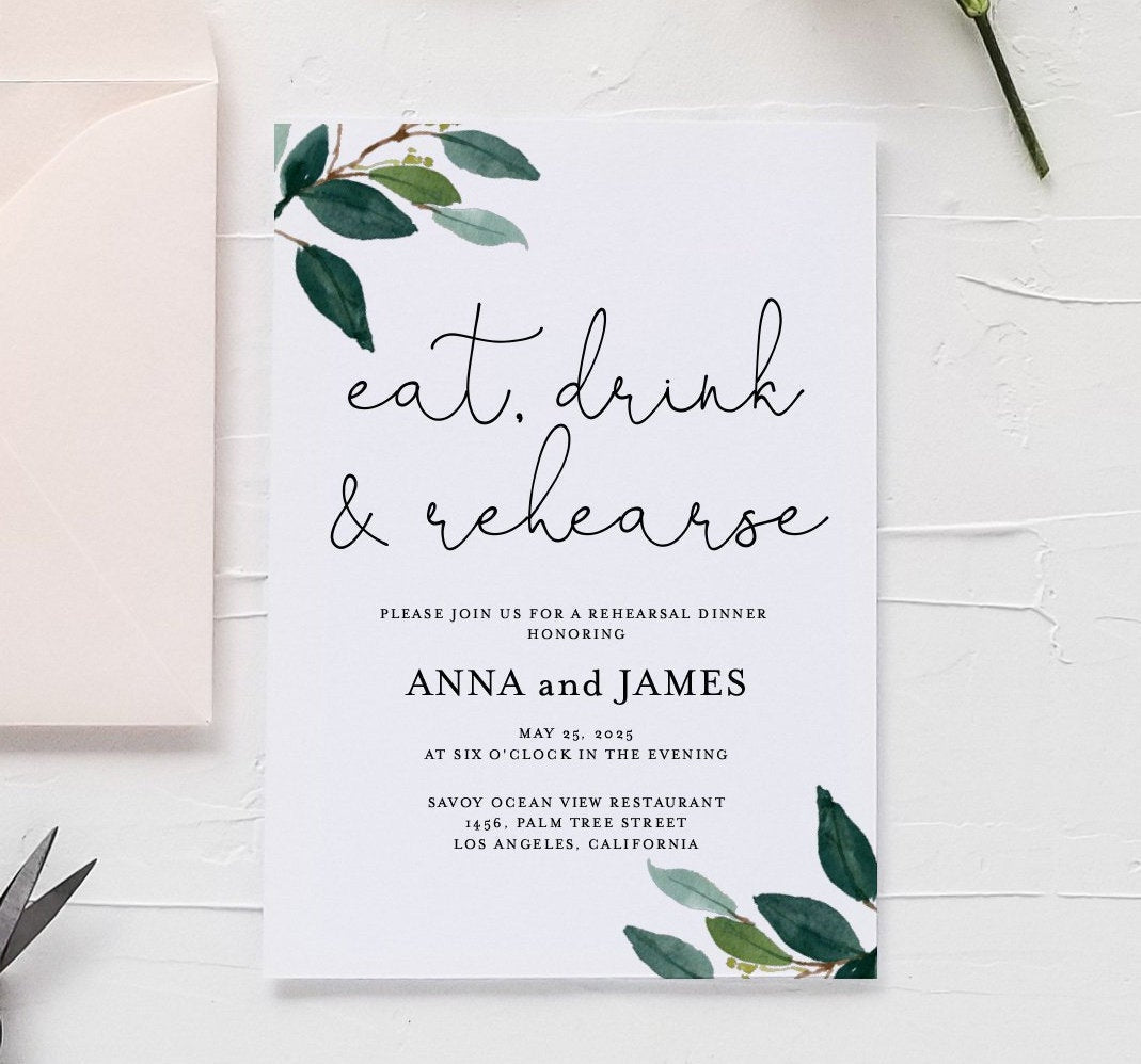 Rehearsal Dinner Invitation Template Printable Wedding Greenery Wedding Instant Download  - Anna REHEARSAL DINNER SAVVY PAPER CO