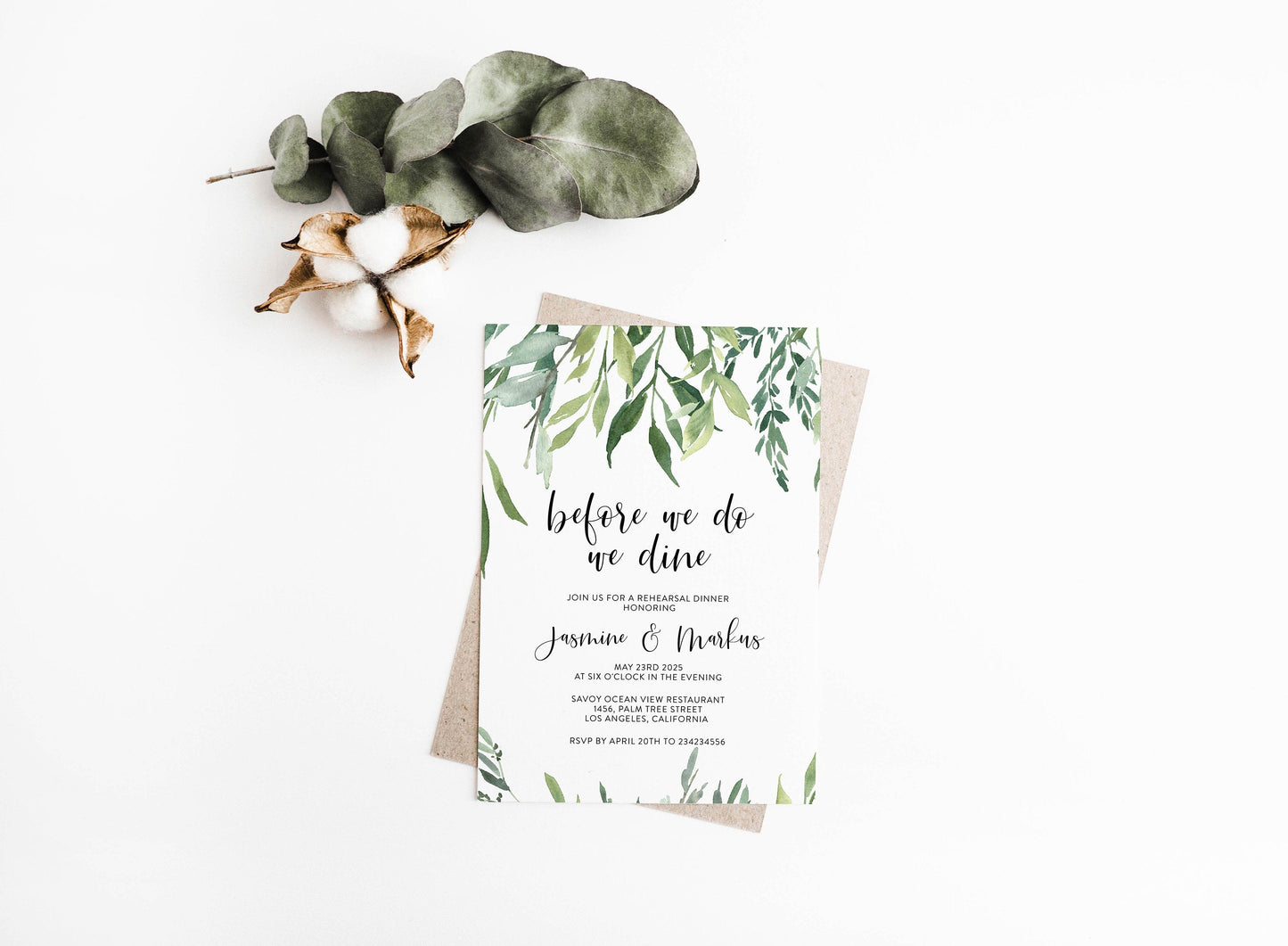 Rehearsal Dinner Invitation Template Printable Wedding Greenery Wedding Instant Download  - Jasmine REHEARSAL DINNER SAVVY PAPER CO