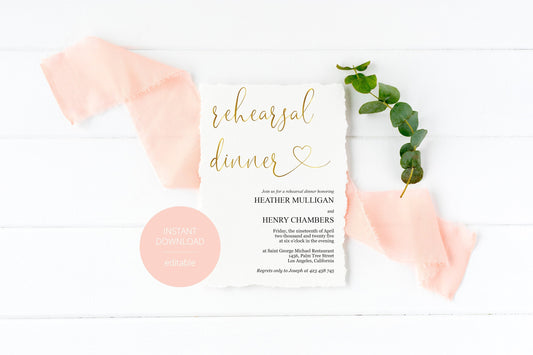 Rehearsal Dinner Invitation Template, Printable Wedding Rehearsal Dinner Invitation, Gold Wedding, Instant Download,  - HEATHER REHEARSAL DINNER SAVVY PAPER CO