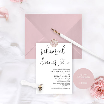 Rehearsal Dinner Invitation Template, Printable Wedding Rehearsal Dinner Invitation, Rustic Wedding, Instant Download  - HEATHER REHEARSAL DINNER SAVVY PAPER CO