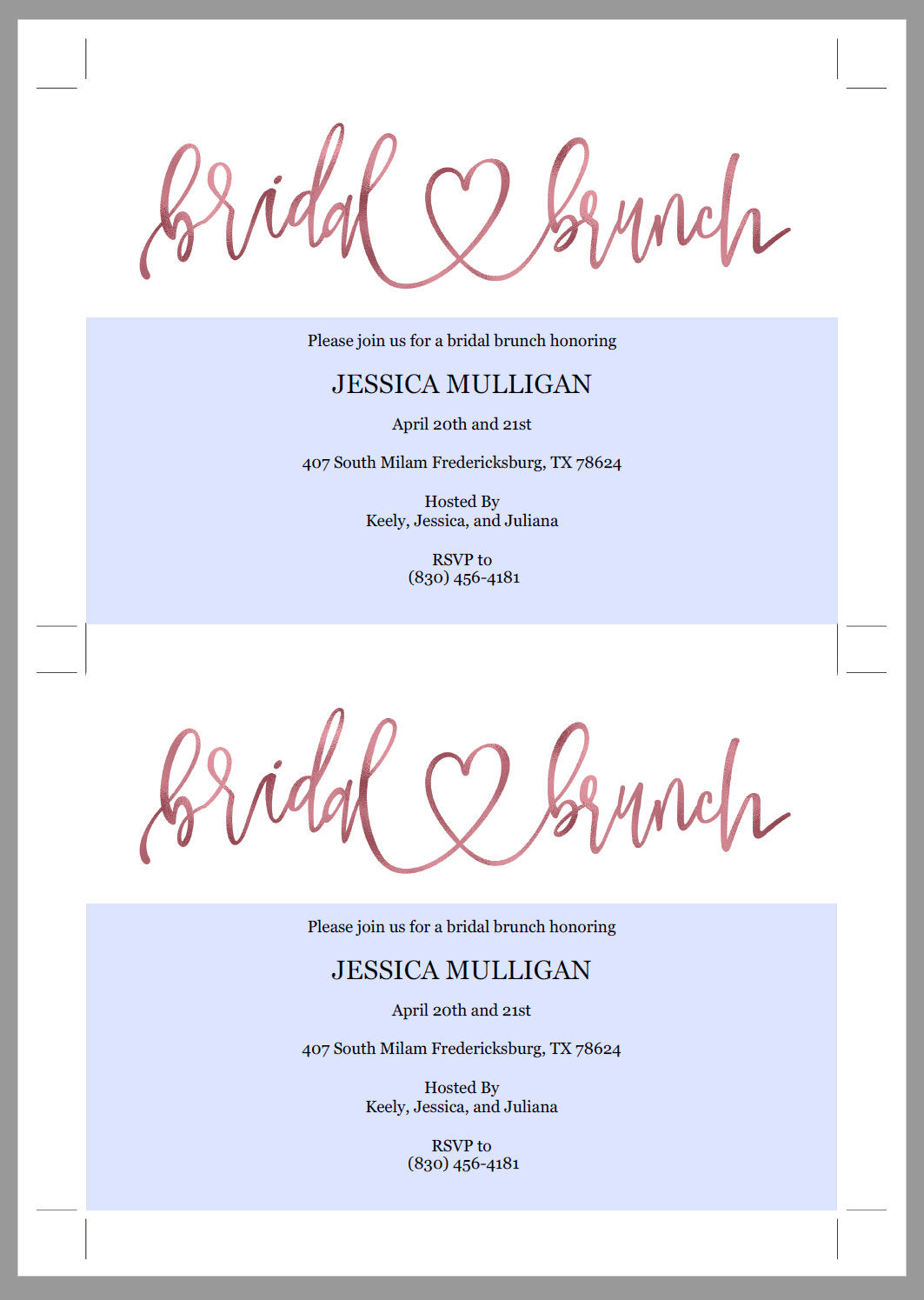 Rose Gold Bridal Brunch Shower Invitation Instant Download Printable Editable Template DIY Bridal Shower Invite - JESSICA SHOWERS | BACHELORETTE SAVVY PAPER CO
