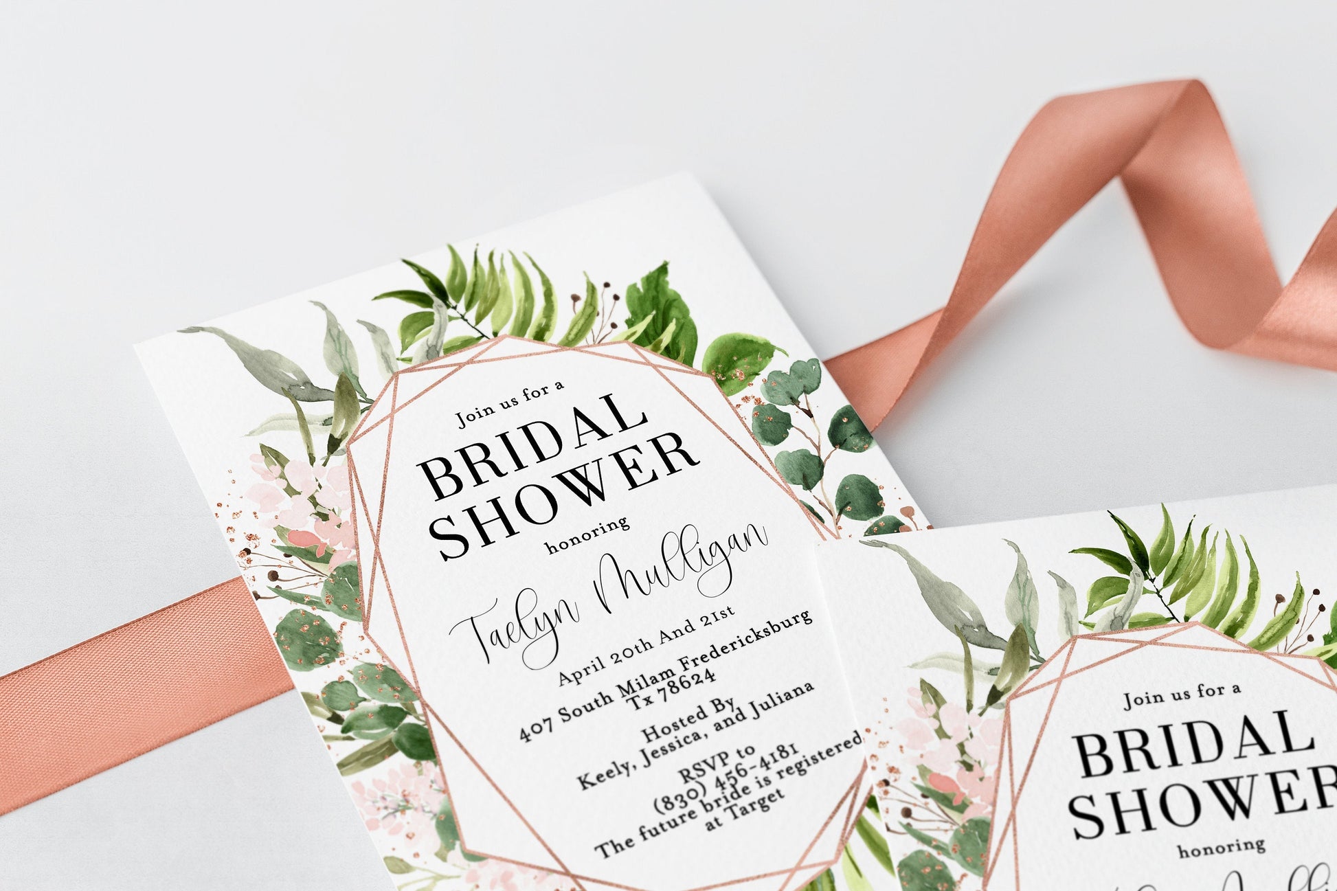 Rose Gold Geometric Bridal Shower Invite Templett Invitation Template Printable Instant Download Greenery - Taelyn SHOWERS | BACHELORETTE SAVVY PAPER CO