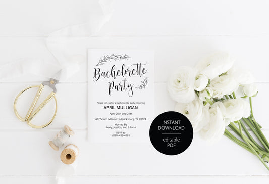 Rustic Bachelorette Party Invite, DIY Editable Instant Download Bachelorette Invites, Minimal Invitation Template - APRIL SHOWERS | BACHELORETTE SAVVY PAPER CO