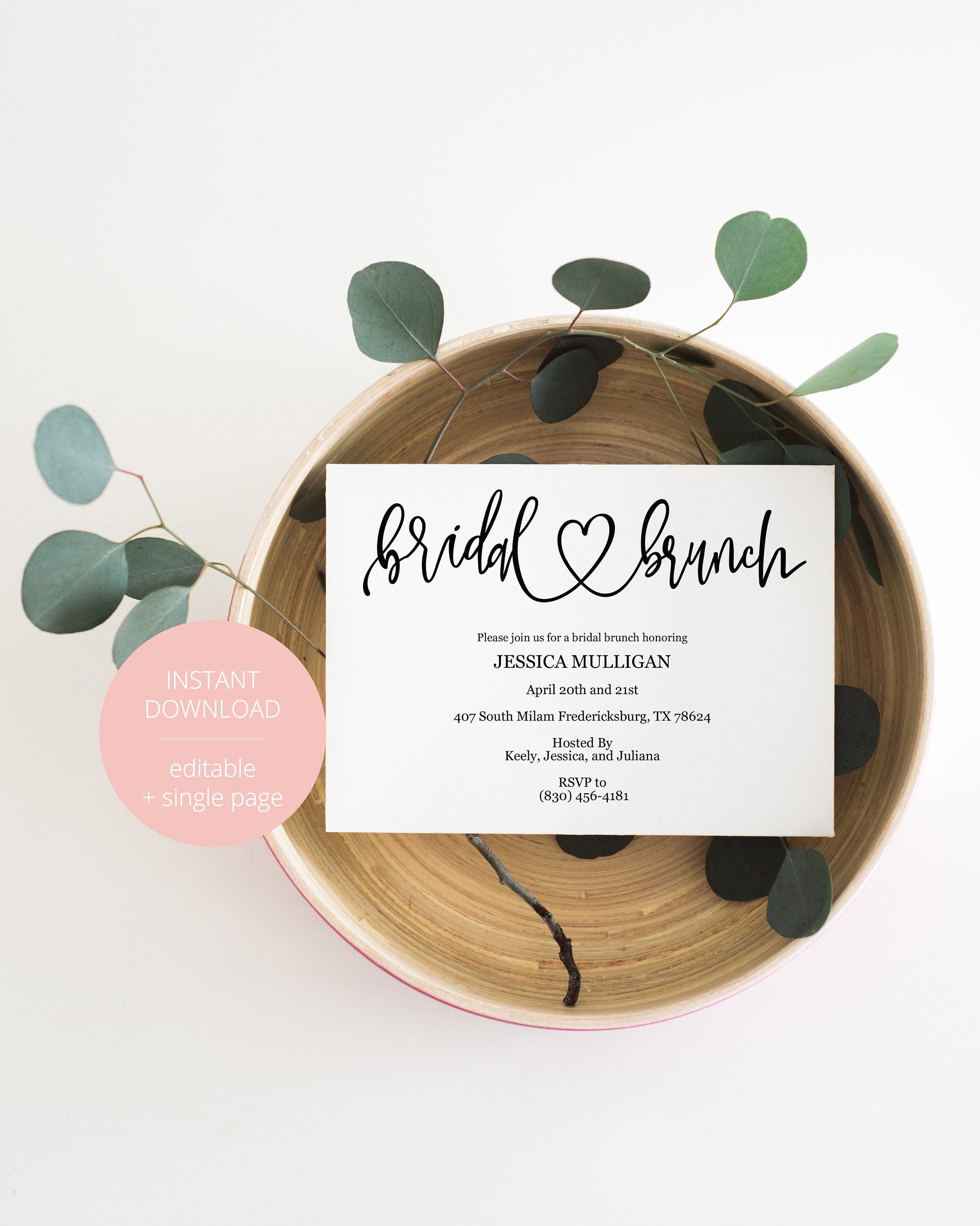 Rustic Bridal Brunch Shower Invitation Instant Download Printable Editable Template DIY Bridal Shower Invite - JESSICA SHOWERS | BACHELORETTE SAVVY PAPER CO