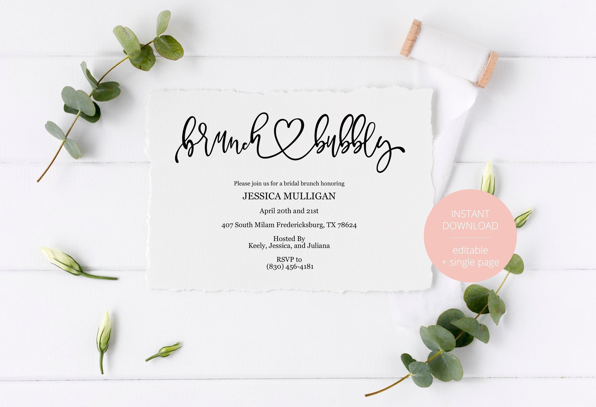 Rustic Brunch and Bubbly Bridal Shower Invitation Instant Download Pri ...