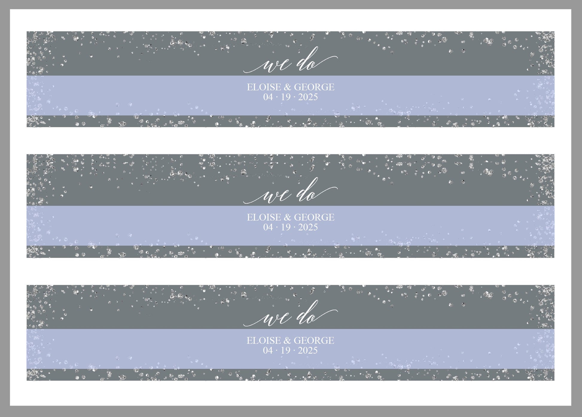 Silver Gray Wedding Invitation Suite Belly Band Template, Printable Glitter Wedding Invites Band, 2x11", DIY PDF Instant Download-Eloise BELLY BANDS SAVVY PAPER CO
