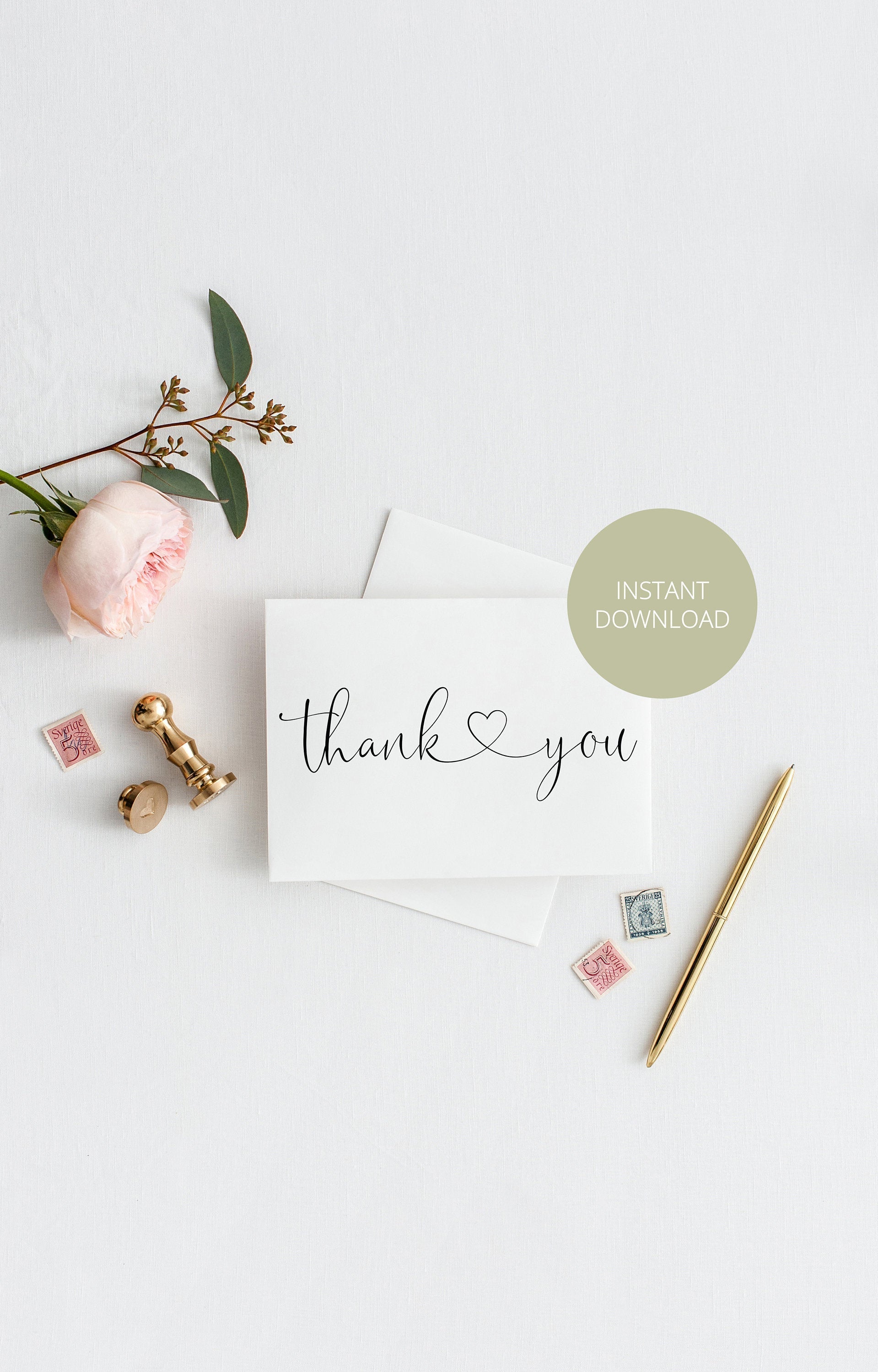 Simple Wedding Thank You Card, Instant Download, Thank you Cards, Printable Thank You, Wedding Cards, Calligraphy, Rustic, Heart  - Heather TAGS | TY | INSERTS SAVVY PAPER CO