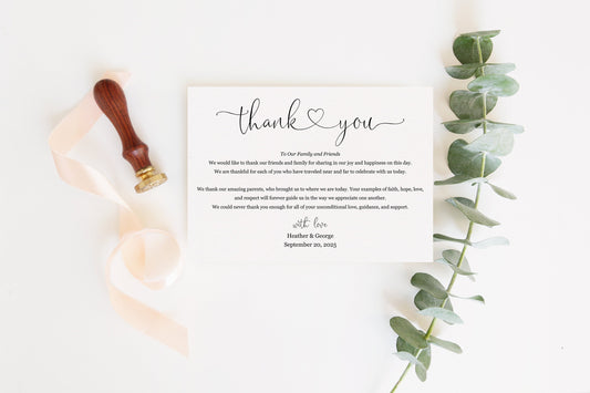 Simple Wedding Thank You Note Instant Download Thank you Cards Printable Thank You Wedding Cards Calligraphy Rustic Heart  - Heather TAGS | TY | INSERTS SAVVY PAPER CO