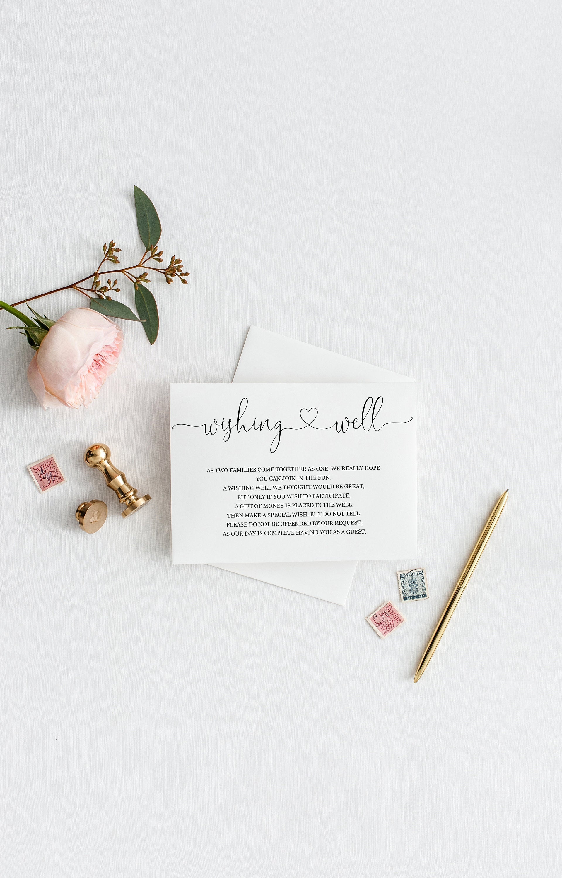 Simple Wedding Wishing Well Card Template,Instant Download, Editable Wishing, Wishing well Cards Insert, Calligraphy,Rustic,Heart  - Heather TAGS | TY | INSERTS SAVVY PAPER CO