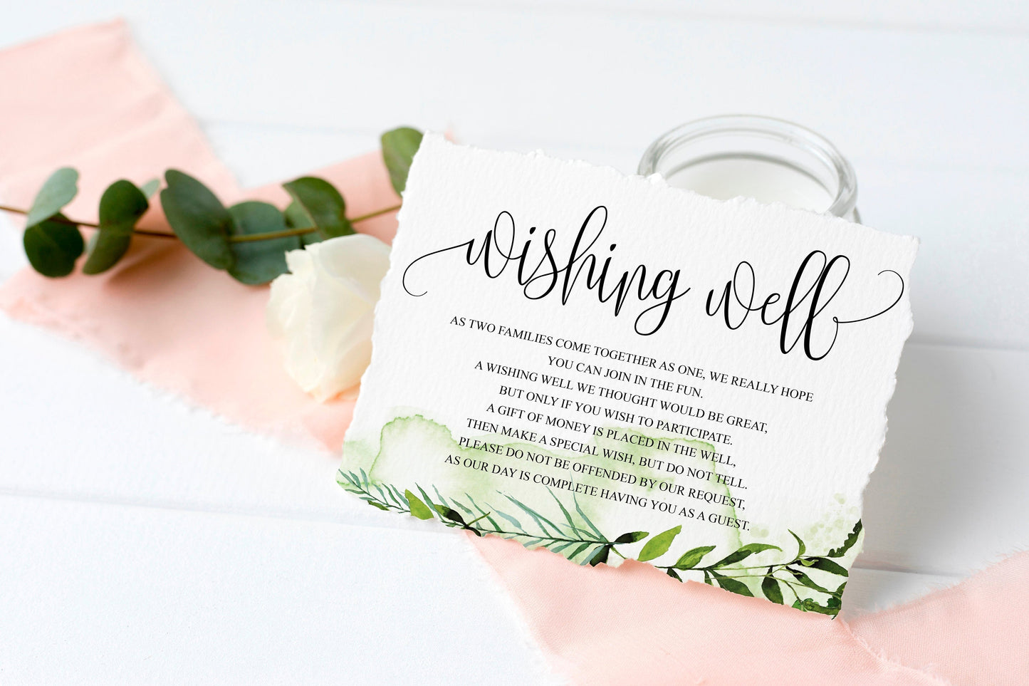 Simple Wedding Wishing Well Card Template,Instant Download, Editable Wishing, Wishing well Cards Insert, Greenery,Rustic  - Melissa TAGS | TY | INSERTS SAVVY PAPER CO