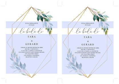 Spanish Greenery Gold Wedding Invitation Template, Printable Wedding Invitation, Geometric Wedding, Instant Download, Editable- TARA WEDDING INVITATIONS SAVVY PAPER CO