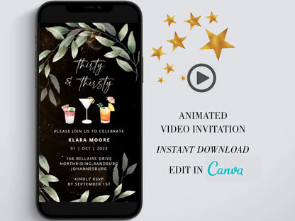 Thirty and thirsty Digital Birthday Invitation template, Cocktail Electronic Birthday Evite, Edit in Canva, Any Age, Instant Download SAVVY PAPER CO