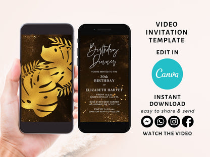 Tropical Birthday Invitation, Any Age Editable Invite Template, Electronic Birthday Invite, Gold Digital Evite, Instant Download, Laser cut  SAVVY PAPER CO