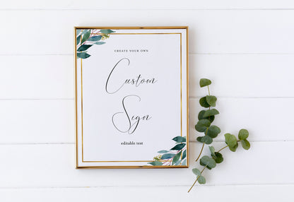 Unlimited Printable Custom Sign Gold Editable Template Instant Download 8x10 Greenery - Tara SIGNS | PHOTO BOOTH SAVVY PAPER CO