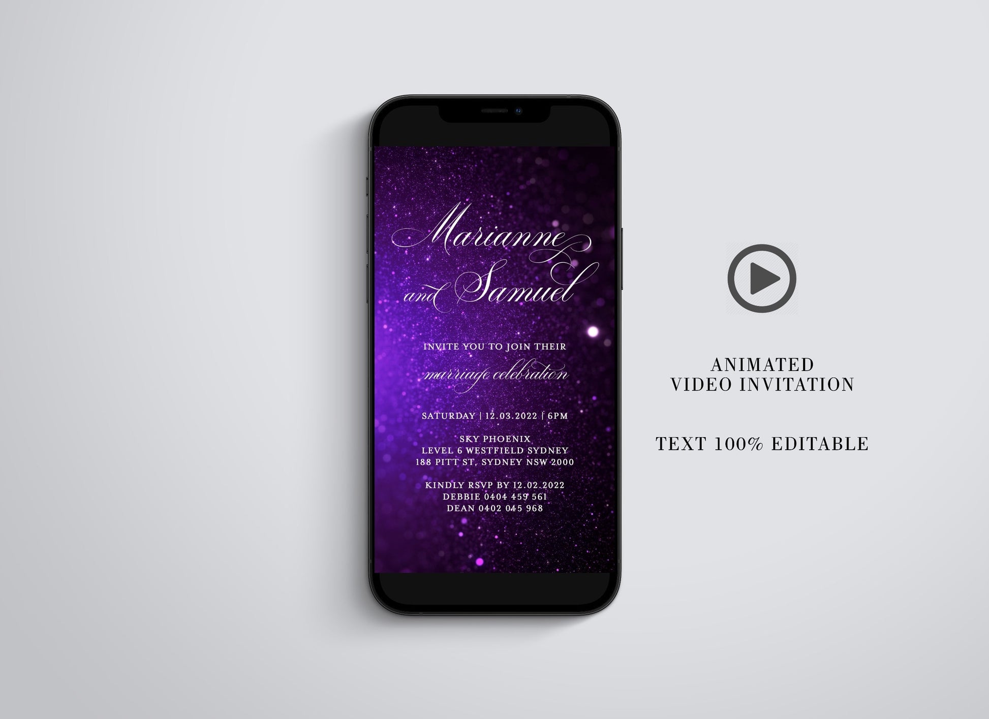 Violet Animated Glitter Card, Video Invite, Glitter Shimmer Purple  SAVVY PAPER CO