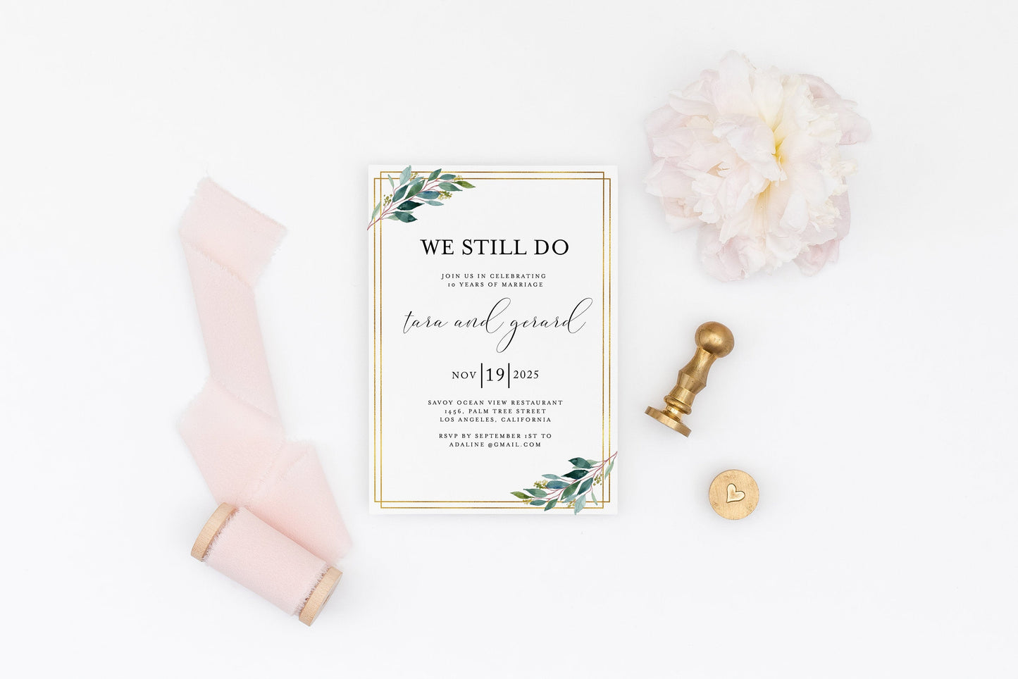 We Still Do Invite Wedding Anniversary Vow Renewal Invite Party Renew Vows Wedding Invitation Gold Greenery - Tara VOW RENEWAL SAVVY PAPER CO