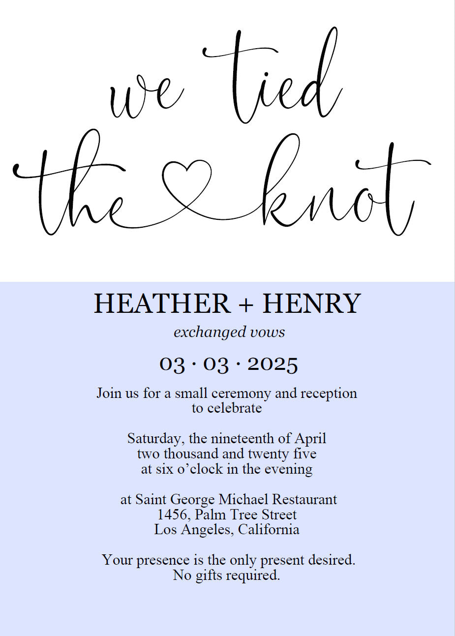 We tied the knot Wedding Invitation Template, Editable,Printable