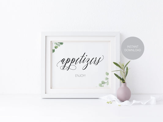 Wedding Appetizers Sign, Reception Signs, Party Food Sign, Food Buffet, Instant Download, Wedding Decor, Wedding Printable, Greenery Rustic  SAVVY PAPER CO