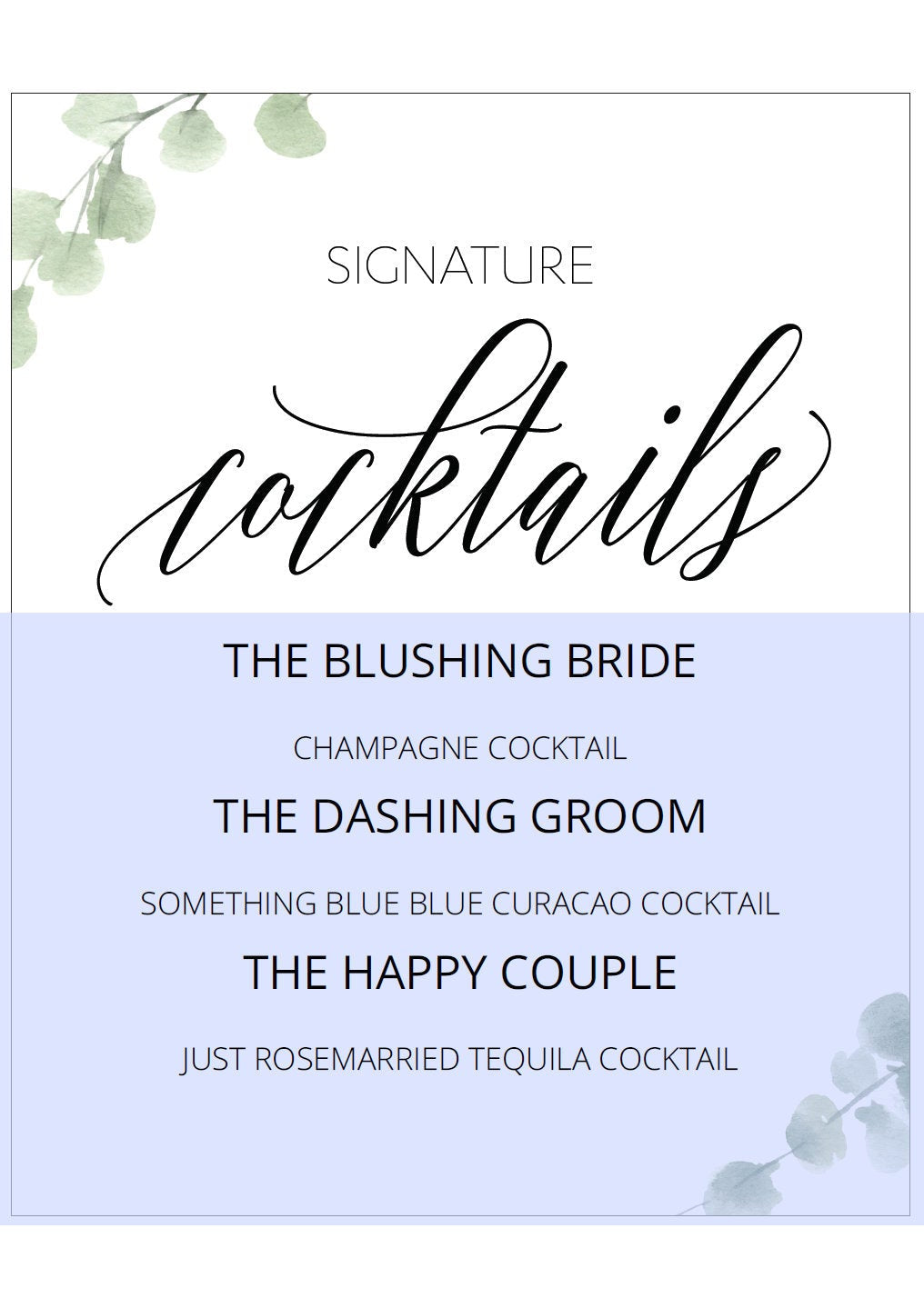 Wedding Bar Sign, Wedding Drink Sign, Bar Menu, DIY, Wedding signs, Signature Cocktails, Template, Instant Download, Wedding Decor SIGNS | PHOTO BOOTH SAVVY PAPER CO