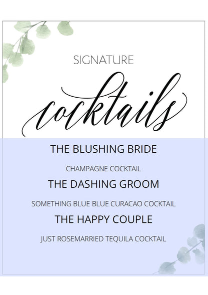 Wedding Bar Sign, Wedding Drink Sign, Bar Menu, DIY, Wedding signs, Signature Cocktails, Template, Instant Download, Wedding Decor SIGNS | PHOTO BOOTH SAVVY PAPER CO