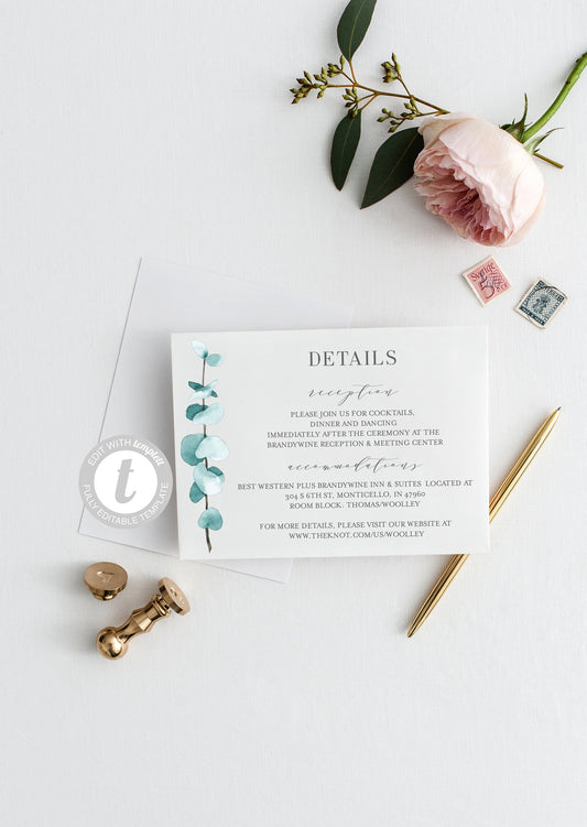 Wedding Details Card Template, Instant Download, Information Card  - Abi  SAVVY PAPER CO
