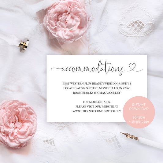 Wedding Details Card Template, Instant Download,Information Card,Wedding Info Card,Accommodations Card,Directions Card, Enclosure  - Heather TAGS | TY | INSERTS SAVVY PAPER CO