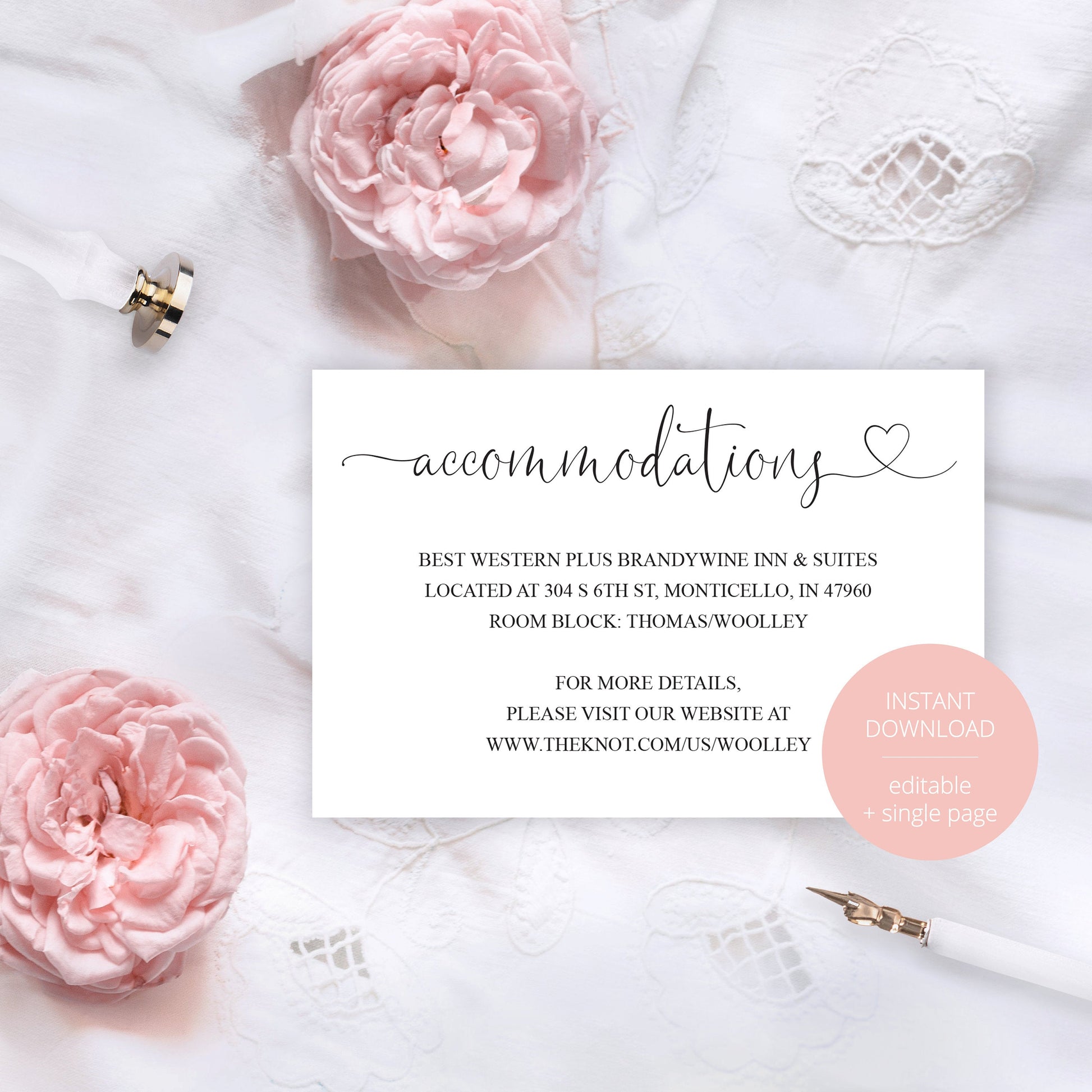 Wedding Details Card Template, Instant Download, Information Card, Wedding Info Card, Accommodations Card, Directions Card   - Heather  SAVVY PAPER CO