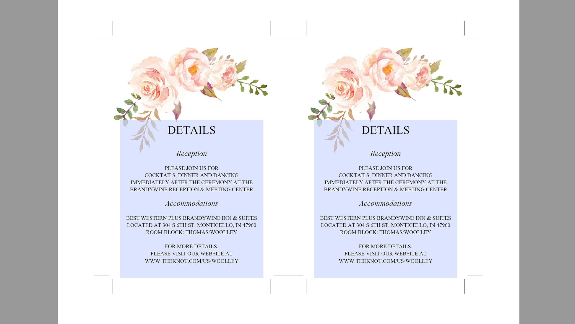Wedding Details Card Template, Instant Download, Information Card, Wedding Info Card,Details Template, Floral, Blush  - KATHERINE RSVP & DETAILS CARDS SAVVY PAPER CO