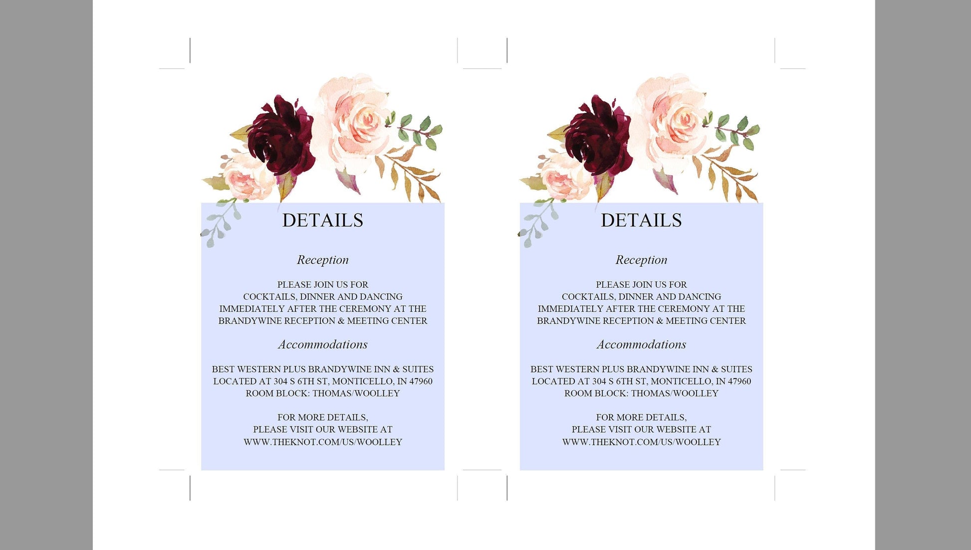 Wedding Details Card Template, Instant Download, Information Card, Wedding Info Card,Details Template, Floral, Burgundy  - KATHERINE RSVP & DETAILS CARDS SAVVY PAPER CO