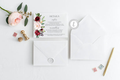 Wedding Details Card Template, Instant Download, Information Card, Wedding Info Card, Floral Watercolor Wedding,Details Template  - Bella RSVP & DETAILS CARDS SAVVY PAPER CO