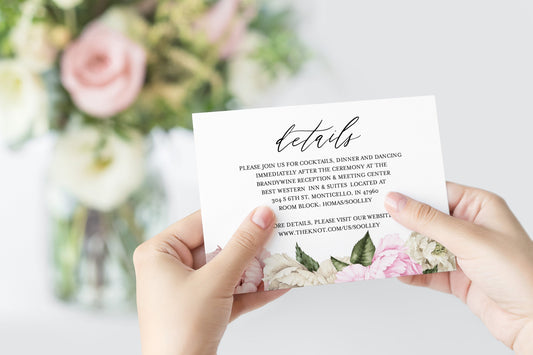 Wedding Details Card Template Instant Download Information Card Wedding Info Card Floral Wedding Details Template  - Harper RSVP & DETAILS CARDS SAVVY PAPER CO