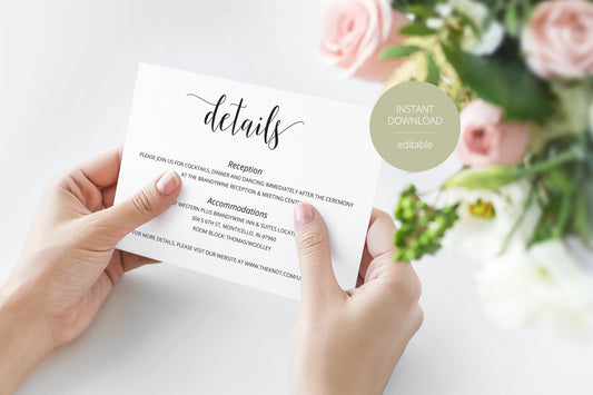 Wedding Details Card Template, Instant Download, Information Card, Wedding Info Card, Rustic Wedding,Details Template  - Hannah RSVP & DETAILS CARDS SAVVY PAPER CO